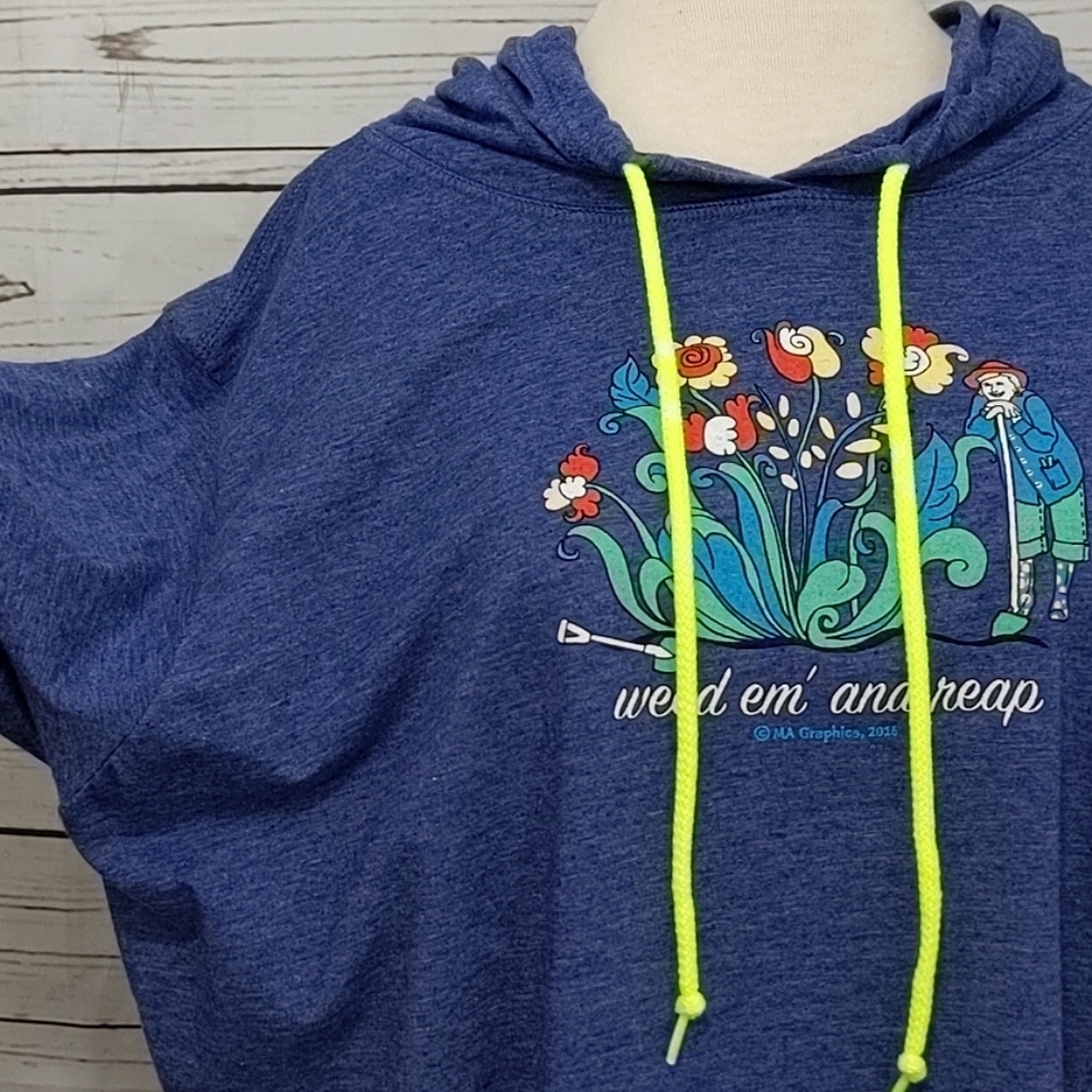 Weed 'Em & Reap Flower and Gardener Blue Long Sleeve Hooded Shirt 2XL - Picture 4 of 9